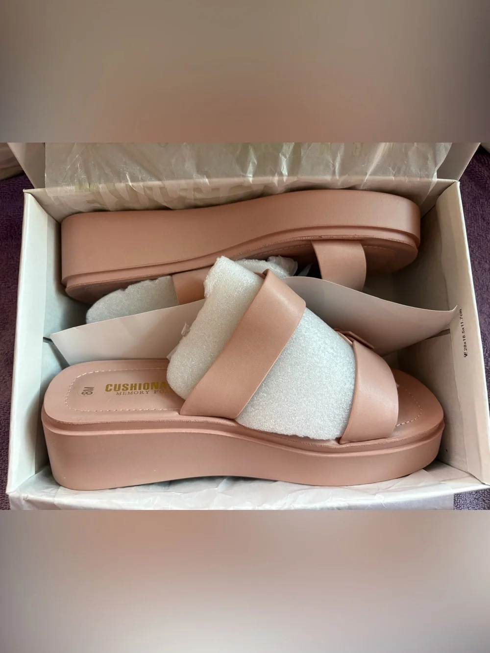 Cushionaire, Planet, Pink Platform Slide Sandals with Buckle Straps, size 8